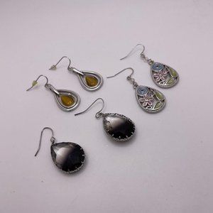 Lot Of 3 Costume Earrings Pierced Dangle Drop - Women’s Silver Tone Mix